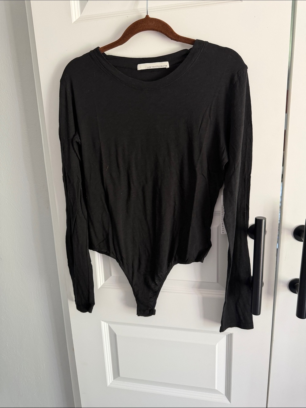 Stillwater black cotton long-sleeve crew neck bodysuit large